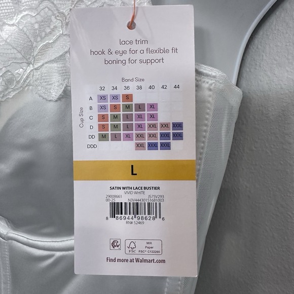 NWT Joyspun Sexy Satin Lace Unlined Cups Underwire Bustier White Size Large - Picture 6 of 12